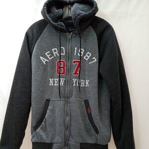 Womens Medium Aeropostale 87 New York Lined Jacket Two Tone Gray Full Zip Hoodie